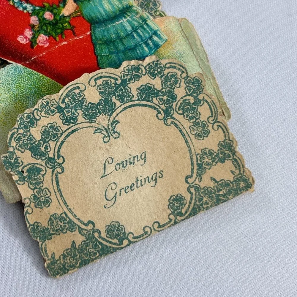 Antique Valentine Fold Out Card 3D Loving Greetings Germany Heart Dove Roses